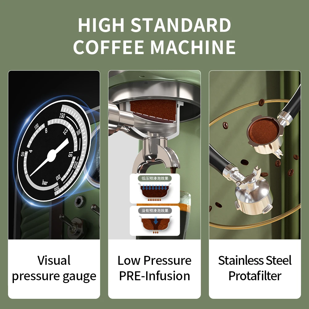 Petrus Espresso Machine 15 Bar Coffee Maker High Power With Commercial Stainless Steel Portafilter
