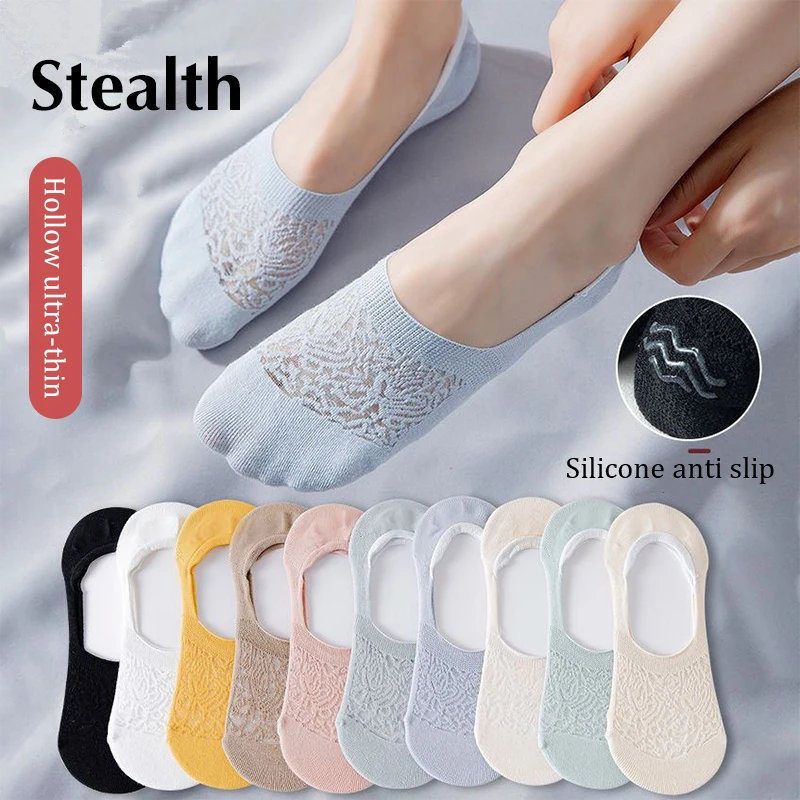 

1 Pair Thin Sock Slippers Silicone Antiskid Summer Ice Silk Ankle Sox Slippers Seamless Invisible Women Solid Korean Boat Socks