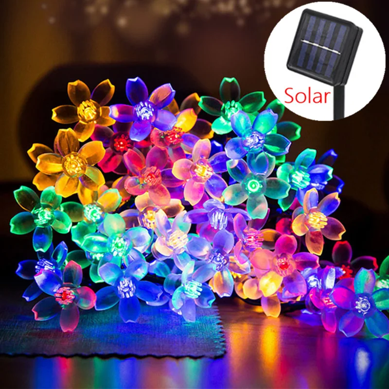 

Solar LED Cherry Blossoms Lights String Light Waterproof Fairy Garden Decor Street Outdoor Garland Christmas Holiday Decoration