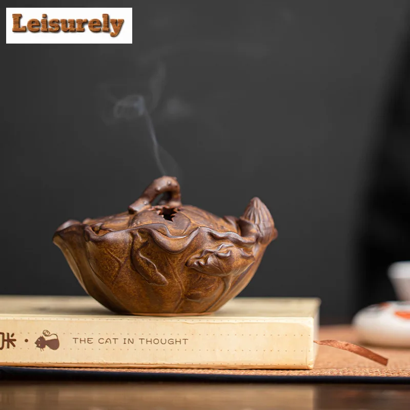 Retro Lotus Ceramic Incense Burner Zen Censer Burner Holder With Cover Small Plate Incense Stand Desktop Decoration Tea Ceremony