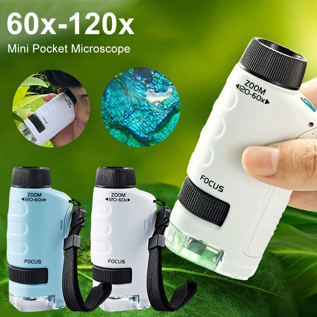 HD 60x-120 Zoom Mini Pocket Microscope for Kids