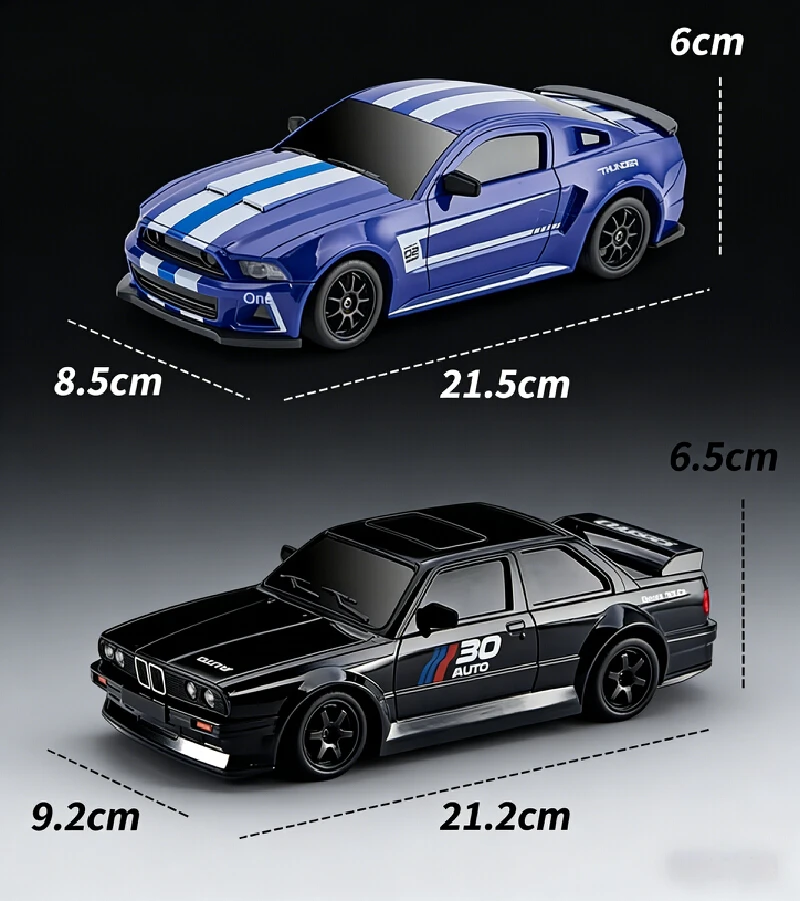 1:24 RC 드리프트 자동차 4륜구동 무선 조종 자동차 클래식 LED 라이트 고속 충전식 레이싱 스포츠 장난감 (남아 및 성인용)