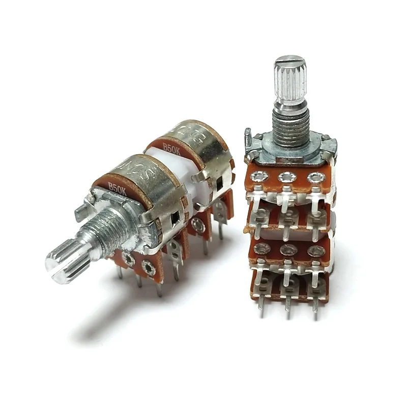 1PCS High quality RK163 Flower axis 15mm 12PIN B50KX4 Audio 4 Channels Volume Potentiometer WH148 B50K