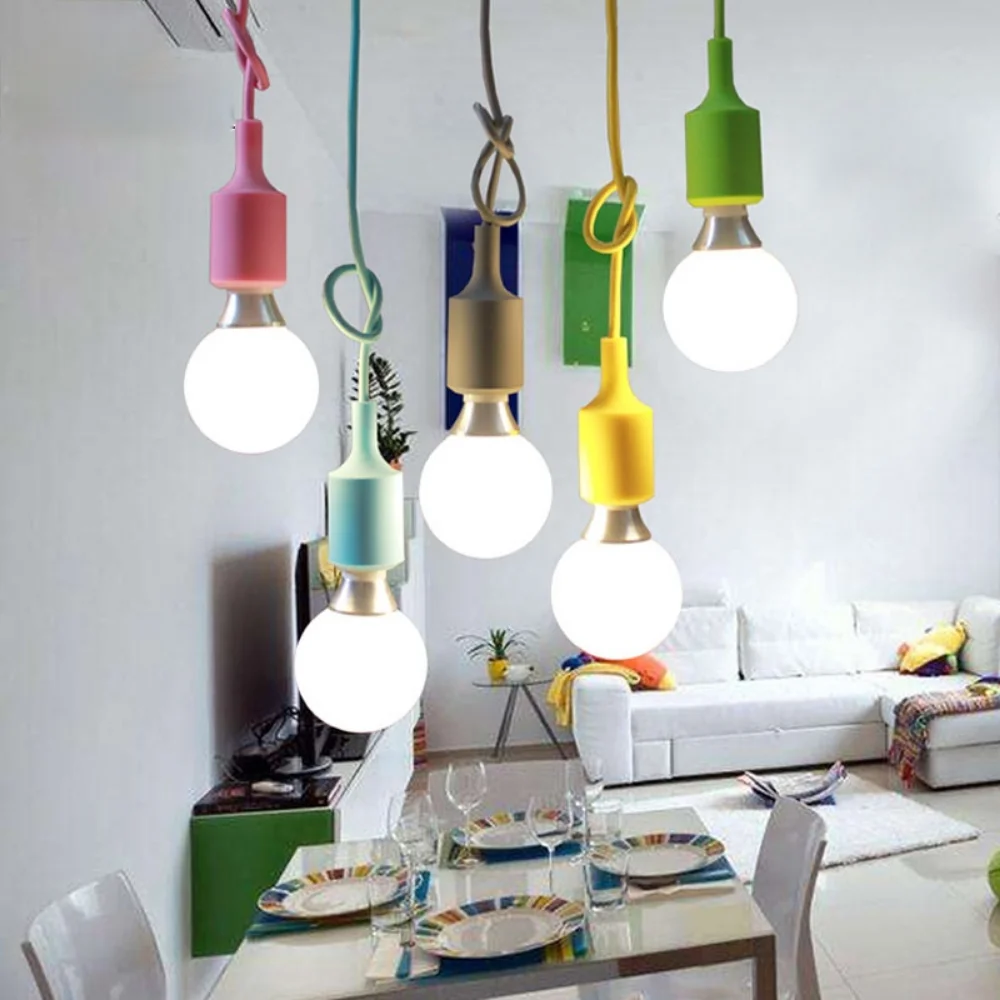 Portable LED Colorful Light Chandelier Silicone Socket Lamp Cord Set with Textile Cable