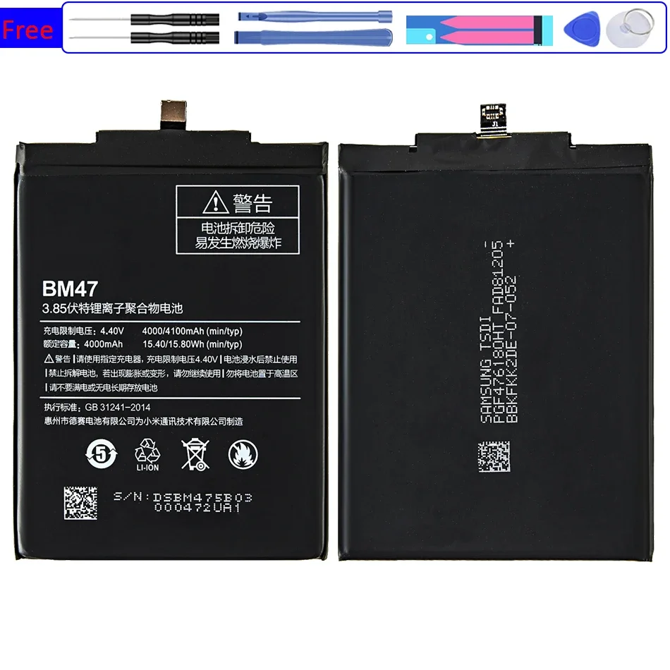 

Replacement Battery For Xiaomi Redmi 3 3s 4x 3pro Hongmi 3 3s 4x Bateria 4100mAh BM 47 BM47 +Tracking Number