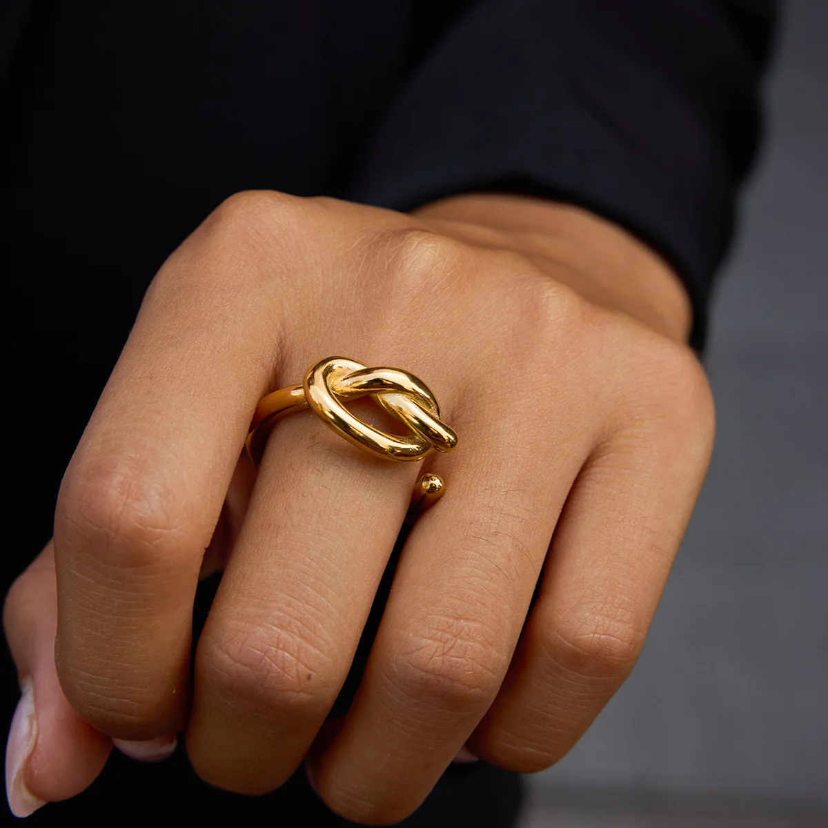 18K Gold Plated Knot Opening Rings Waterproof PVD Stainless Steel Geometric Wedding Knuckle Ring Vintage Jewelry 2026 New Aneis