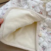 7806 Baby Coat 2023 Winter New Plus Velvet Baby Girl's Floral Coat Lace Lapel Cotton-padded Jacket Cardigan Coat 2