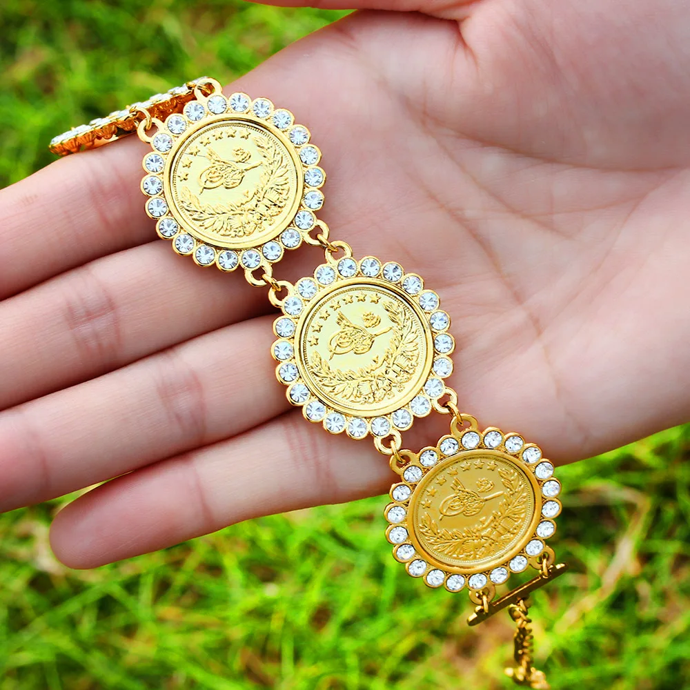Oman Coin turchia Coin bracciale per donna colore oro Turks Simgesi Osmanli  Turasi musulmano Islam Bangle arabo Allah gioielli - AliExpress