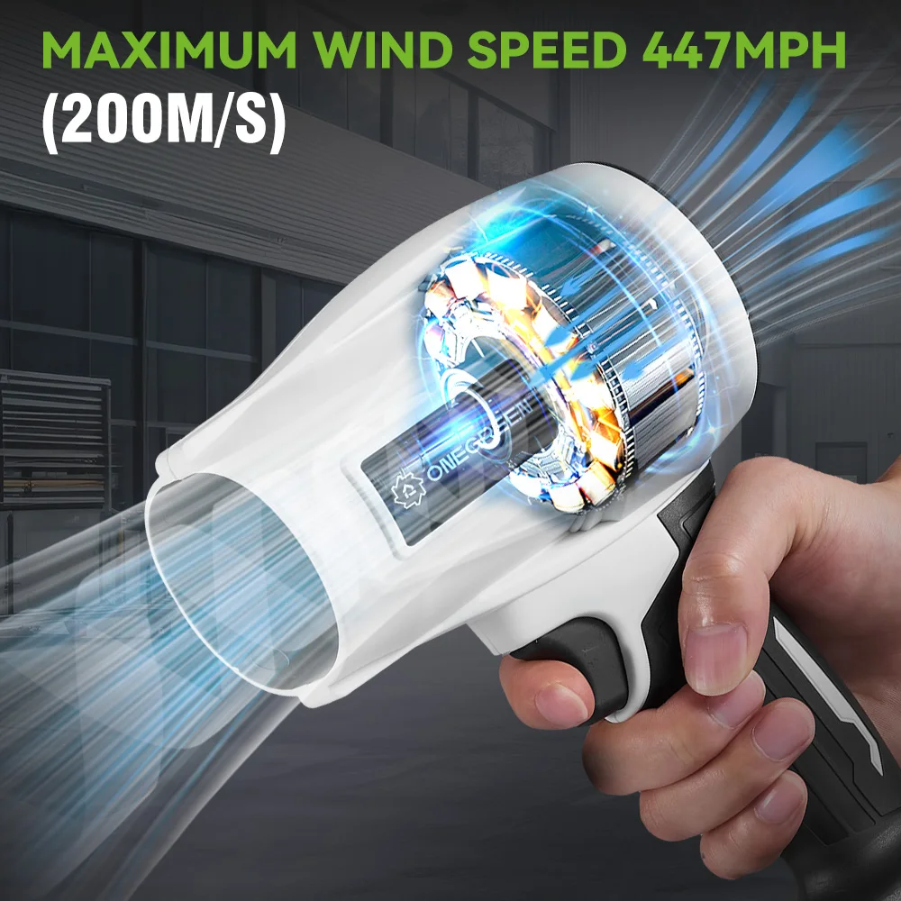 ONEGREEN 2000W Brushless Electric Turbo Blower Jet Fan 200M/S Handheld Air Blower Violent Blowing Tool for Makita 18V Battery 2