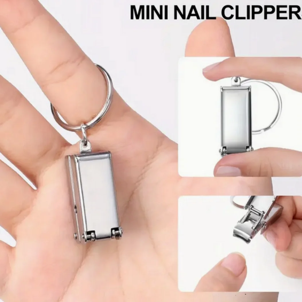 Stainless Steel Mini Clippers Protable Folding Nail Clippers Keychain Sharp Manicure Tool for Fingernail Nail Art Accessory 1Pc