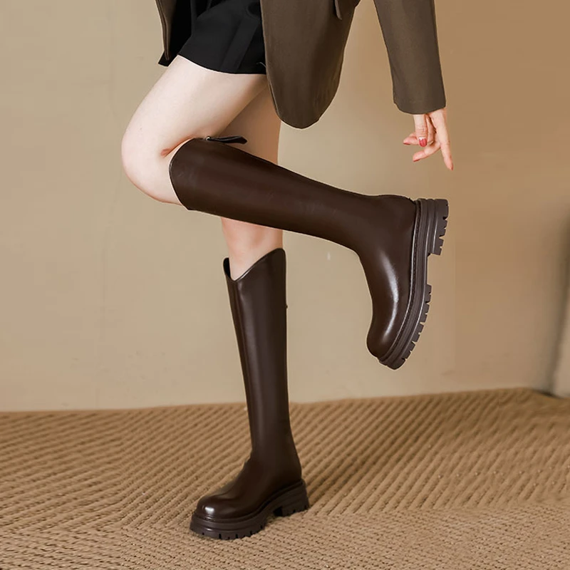 New Woman Knee High Boots Fashion Zippers Ladies Elegant Thick Bottom Long Boots Shoes Winter Women's Boots