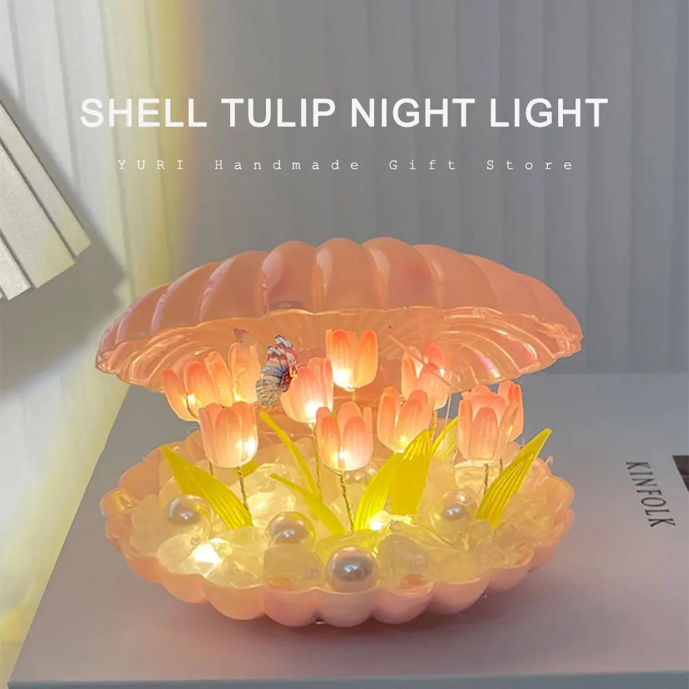 

Tulip Shell Nightlight Handmade DIY Material Bedroom Atmosphere Lamp Home Decor Ornament Valentine's Day Birthday Gift For Girl