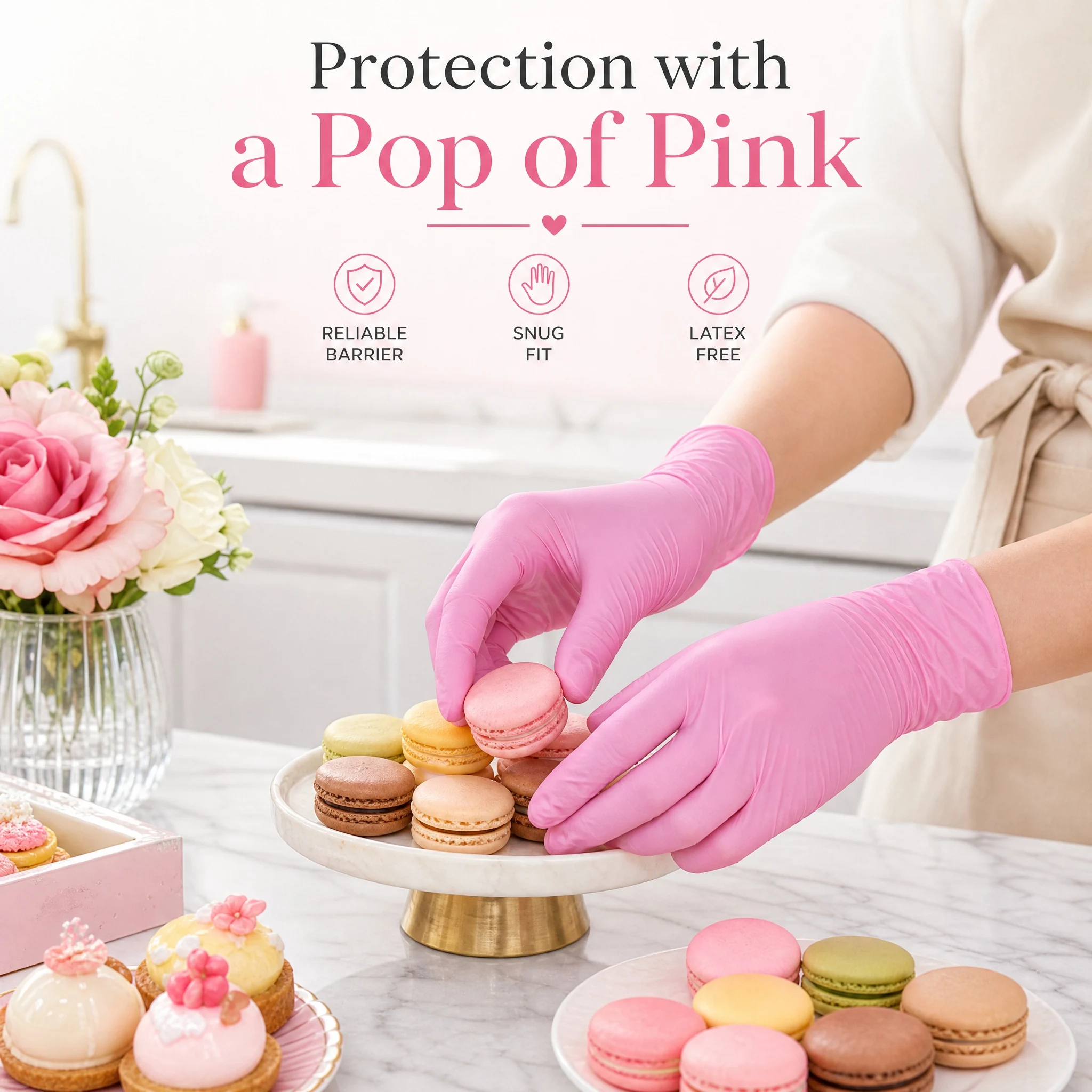 100PCS Pink Nitrile Gloves 4