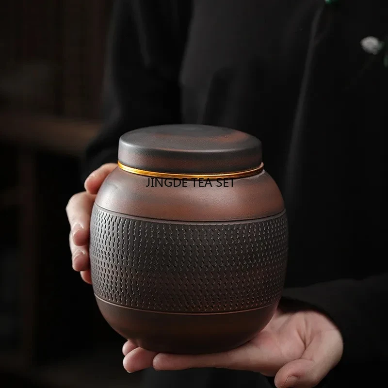 800ML Purple Ceramic Tea Can Handmade Small Ceramic Sealed Storage Can Tea Container Tea Box