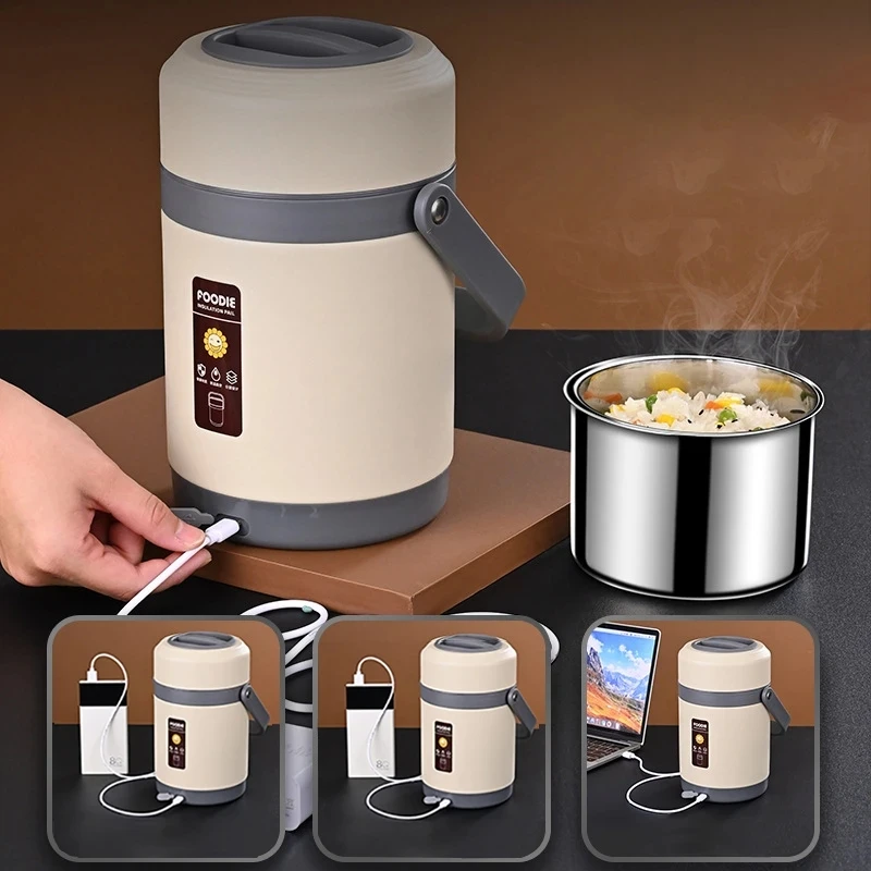 USB Electric Heated Lunch Boxes Stainless Steel Food Warmer