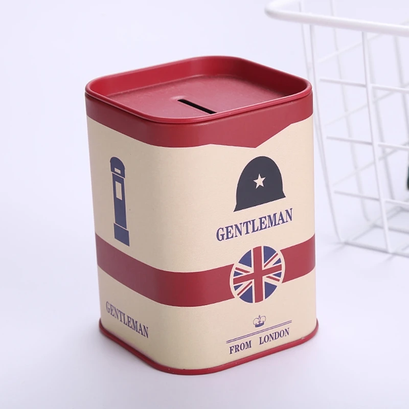 Cute Piggy Bank Metal Square London Gentleman Tinplate Money Saving Case for Adults Kids Girls Boys Jewelry Box Storage 4