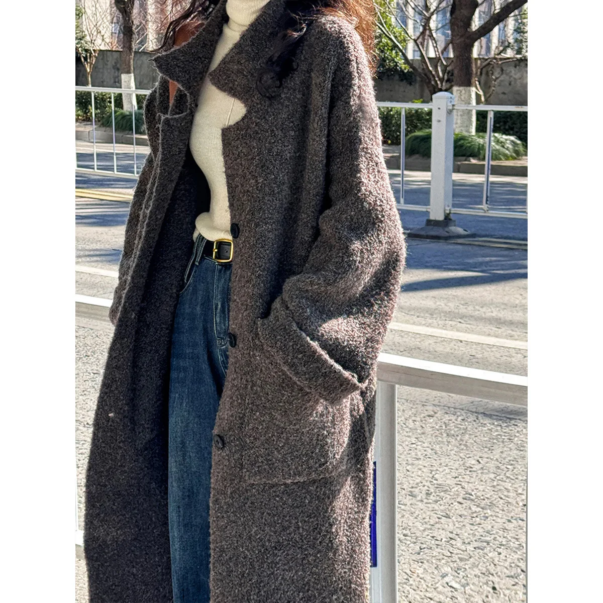 

SuperAen 2024 осень/зима шерстяной свитер пальто корейский стиль вязаное длинное шерстяное пальто для женщин