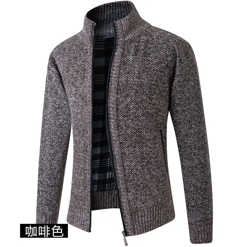 2023 Autumn Winter New Solid Color Fashion Stand Collar Long Sleeve Cardigan Man Casual Loose Zipper Pockets Warm Knitting coat
