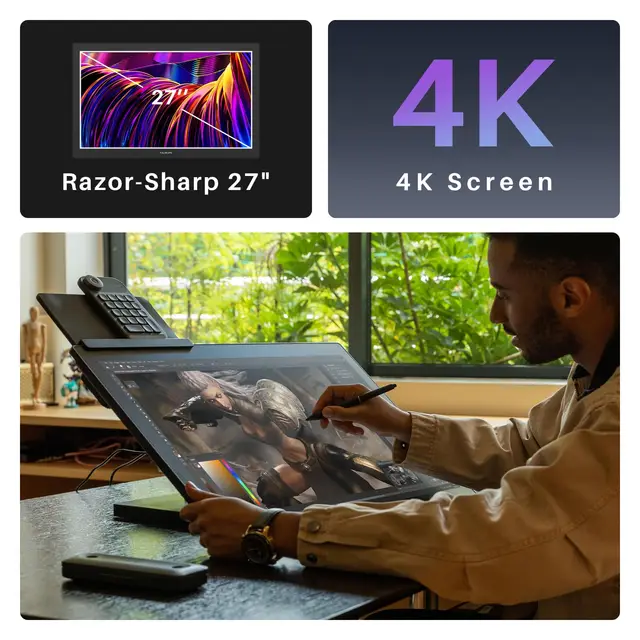 HUION KAMVAS Pro 27 4K UHD Drawing Tablet with Screen, PenTech 4.0 Stylus with 2nd Gen Anti-Glare Etched Glass 98% Adobe RGB 5