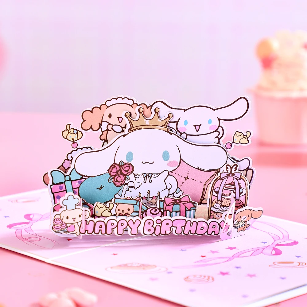 Sanrio 3D Pop Up Card Happy Birthday Gift Cute Birthday Card Anime Present Gifts Greeting Cards for Kids Girlfriend
