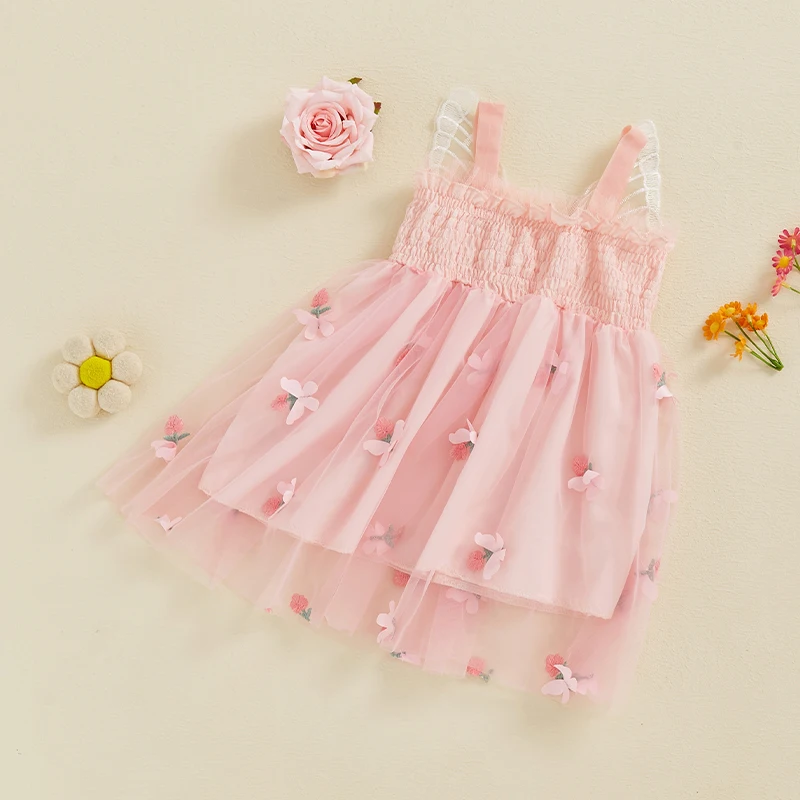 Toddler Girls Sleeveless Floral Tulle Princess Dress A-line Summer Dress with Butterfly Embellishments Slip Dress 3