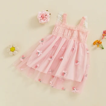 Toddler Girls Sleeveless Floral Tulle Princess Dress A-line Summer Dress with Butterfly Embellishments Slip Dress 3