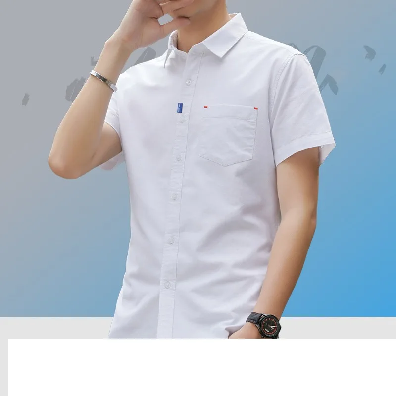 

Short Sleeve Solid Cardigan Turn-down Collar Button Pockets Summer Men's Casual Formal Fashion Shirt England Style Vacation Tops