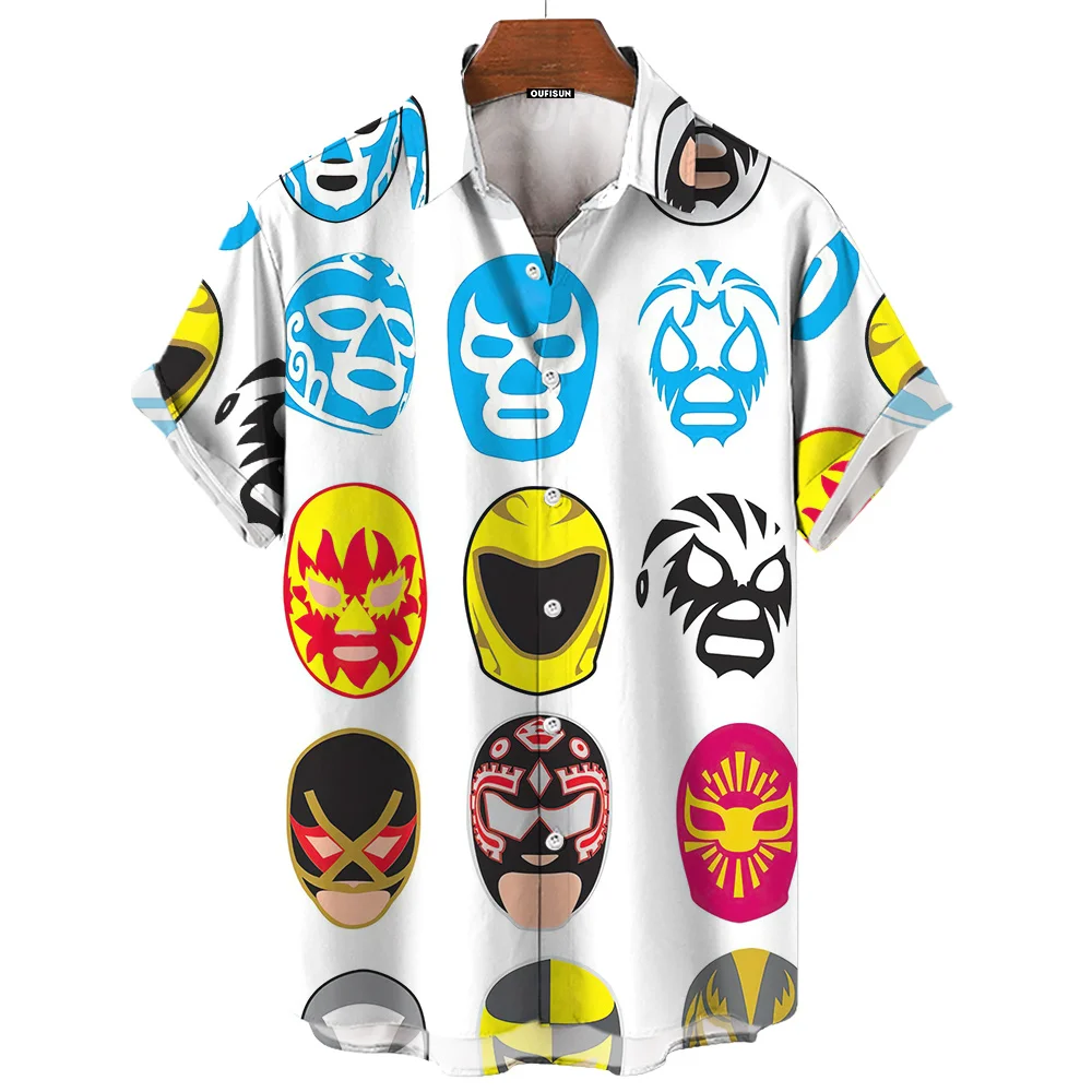 Men's Short Sleeve Shirt Casual Hawaiian 3d Mask Print For Men