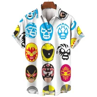 3d Mask Print Men's Shirt Summer lucha libre Short Sleeve Shirt  Casual Hawaiian Shirt For Men Loose Clothing Mexican Wrestling 1