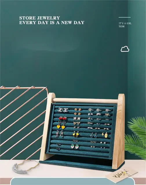 Portagioie In Legno E Metallo - Espositore Per Orecchini, Collane, Anelli, Nero - Foto 7