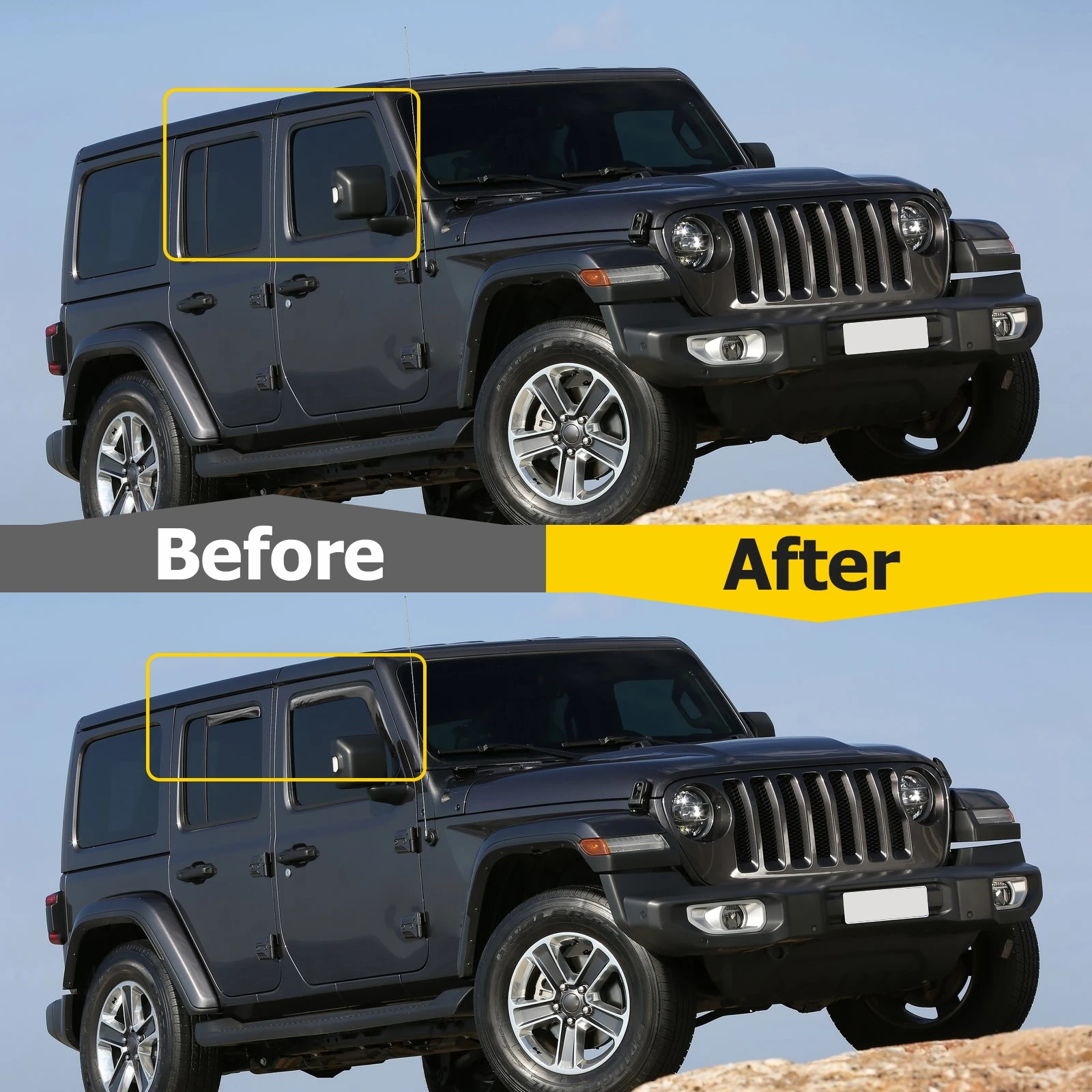 Side Window Deflector Exterior Weather Shield Shelters Wind Rain Shade Visor Guard car window deflectors Jeep Wrangler 2/4-door JK 2007 -