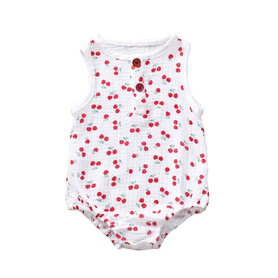 Baby Bodysuits expensive Summer Newborn Unisex Baby Clothes Sleeveless Infant Kids Bodysuit Boy Girl Cactus Cherry Print Jumpsuit Clothing for 0-24 Month bright baby bodysuits	 Baby Rompers