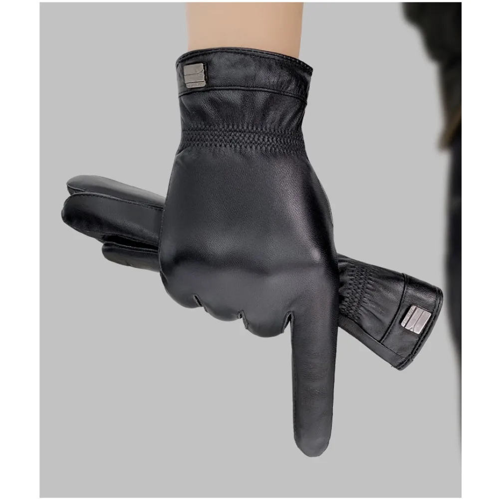 Genuine Leather Gloves (Men/Women): Fleece-Lined Warm, Thin/Thick Cotton, For Motorcycle Riding, Autumn/Winter,  Drop-Shipping - 5