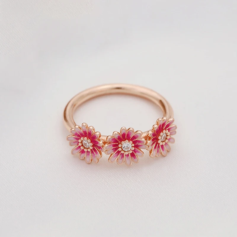 Rosa Blau Emaille Daisy Ringe für Frauen Rose Gold Silber Farbe Anillos Nette Gänseblümchen Blume Ring Männer Freund Schmuck Großhandel geschenk