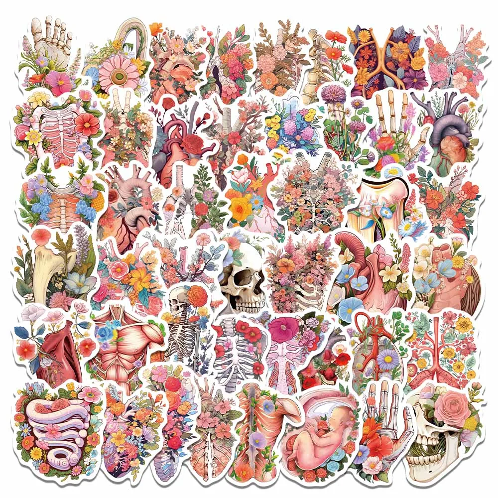 

50pcs Organ Flower Stickers For Laptop Phone Luggage Scrapbooking Material Skateboard Motivational Sticker Craft Supplies