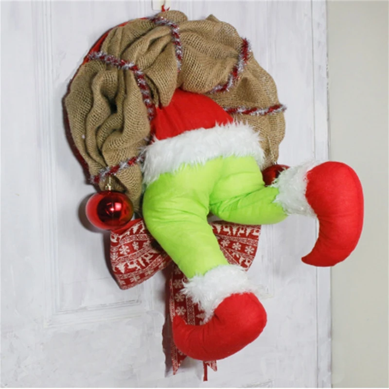 

Christmas Party Gate Thief Garland Decoration Home Front Door Elf Legs Wreath Hoop Xmas Decor New Year Ornaments Props Pendant