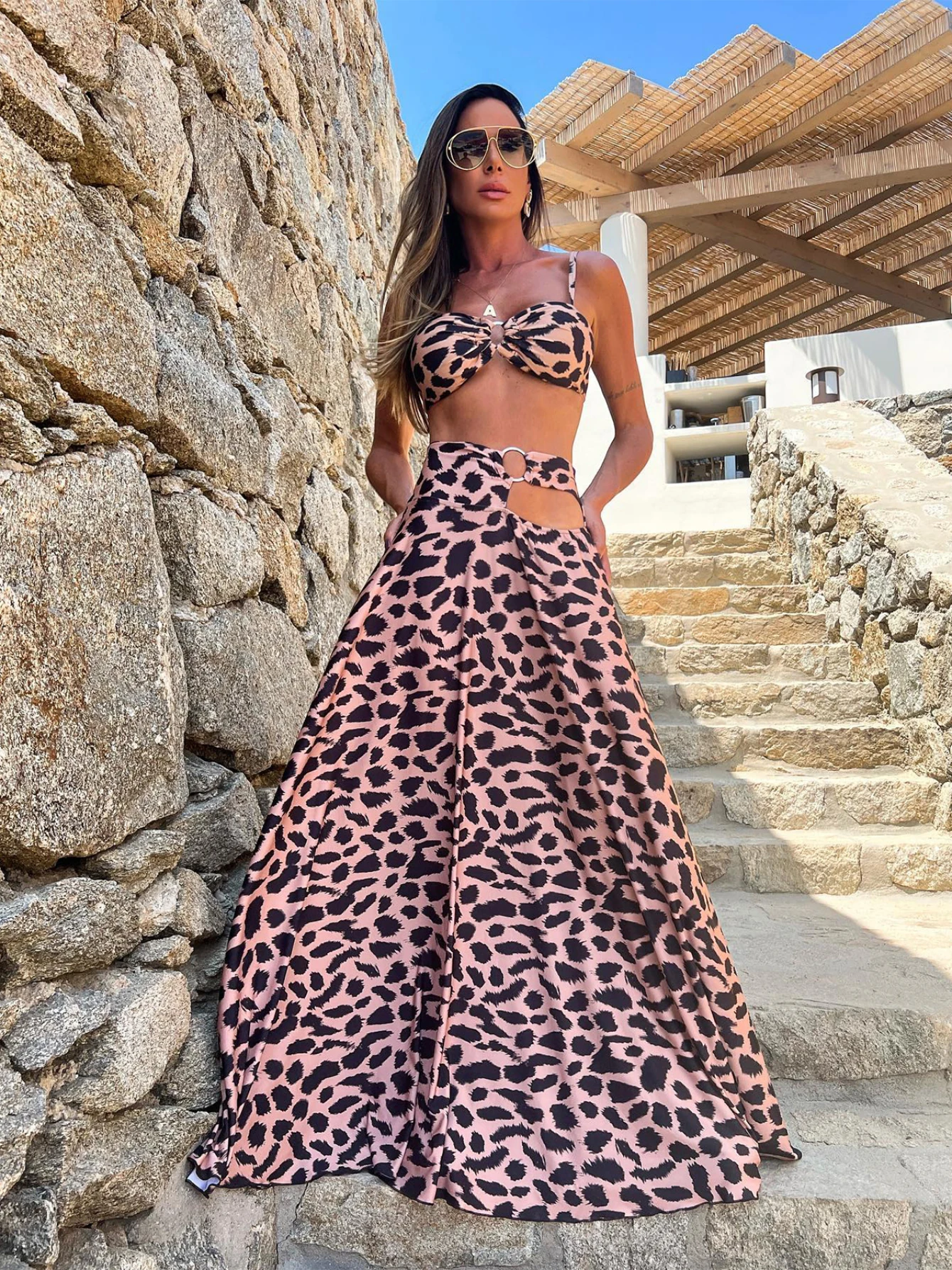 2024 New Leopard Women's Swimsuit Sexy Female Bikini Three Sets Swimwear Chic Bra High Waist Dress Beach Out Sundress Vacation