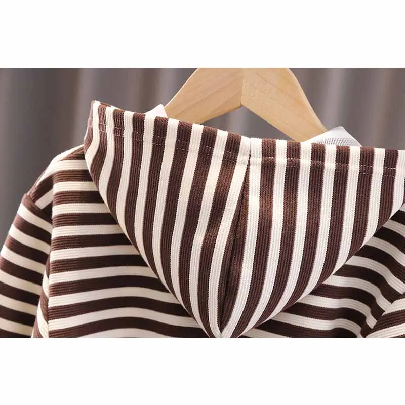 Girls Hooded Coat Boys Striped Cartoon Cotton Jacket Spring Autumn New Children Fashion Casual Cute Clothes 12M-6 Years Old