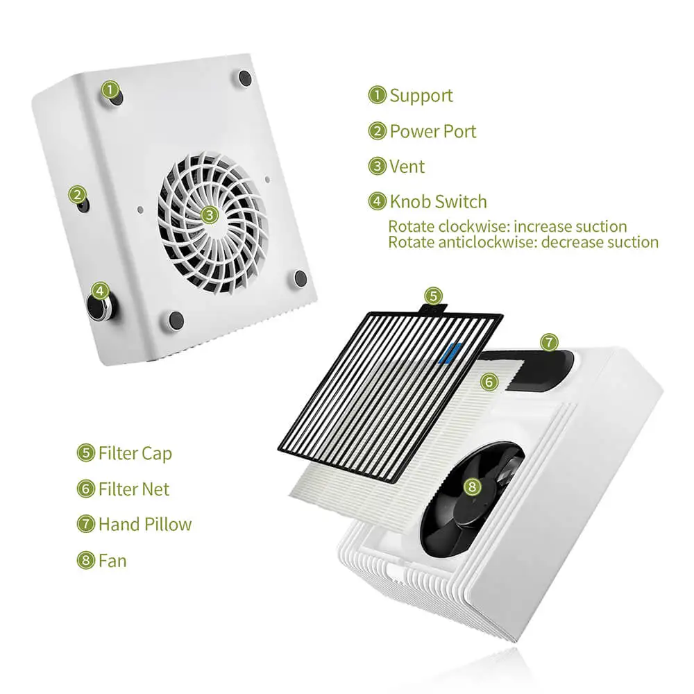 80W Adjustable Suction Nail Dust Collector Strong Nail Dust Vacuum Cleaner Nail Art Salon Manicure Machine With Reusable Filter