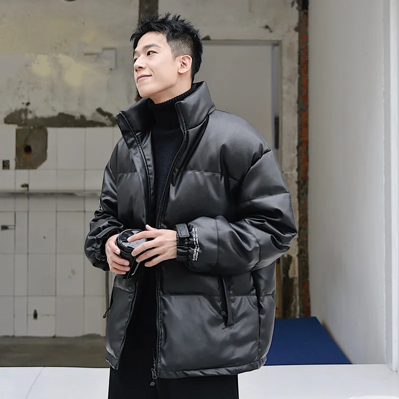 pu lint cotton clothes men's winter stand-up collar cotton clothes trend warm all-match bread clothes loose and handsome jacket