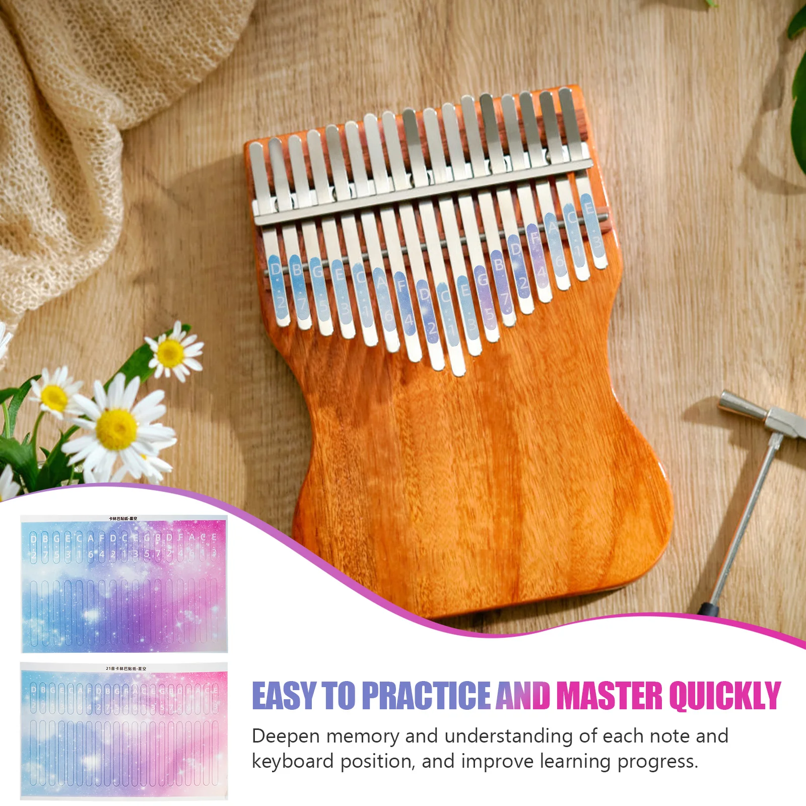 2 Pcs Sunglasses Kalimba Piano Sticker Keyboards Thumb Pvc Note for Beginner Decal