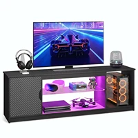 57" LED TV Stand for 55/60/65 Inch TVs - Gaming Entertainment Center with RGB Lights, Adjustable Glass Shelves & Cabinet for PS5
