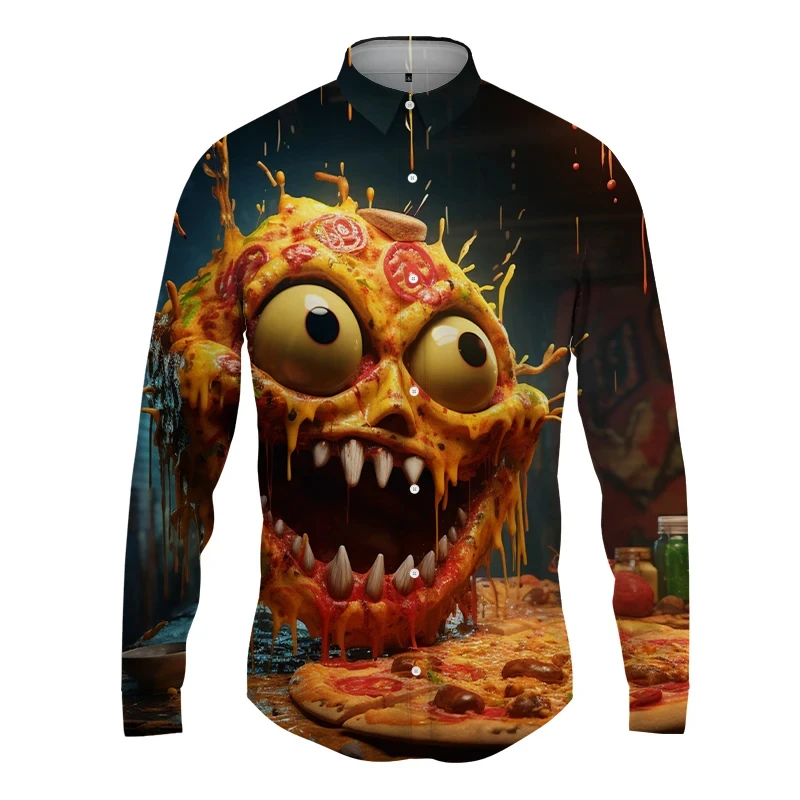 thumbnail image 1 of Camisas de manga larga con estampado 3D de pizza para hombre, camisas de hip-hop de calle de primavera y otoño, blusas góticas casuales de moda para hombre Y2k, 1 of 4