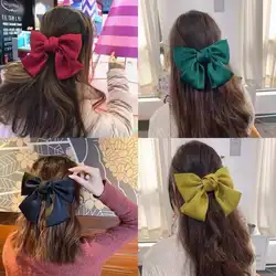 Satin Two-layers Bowknot Hair Clip Women Large Bowknot Hairpin Barrettes Girls Solid Ponytail Clip Hair Accessories Headwear