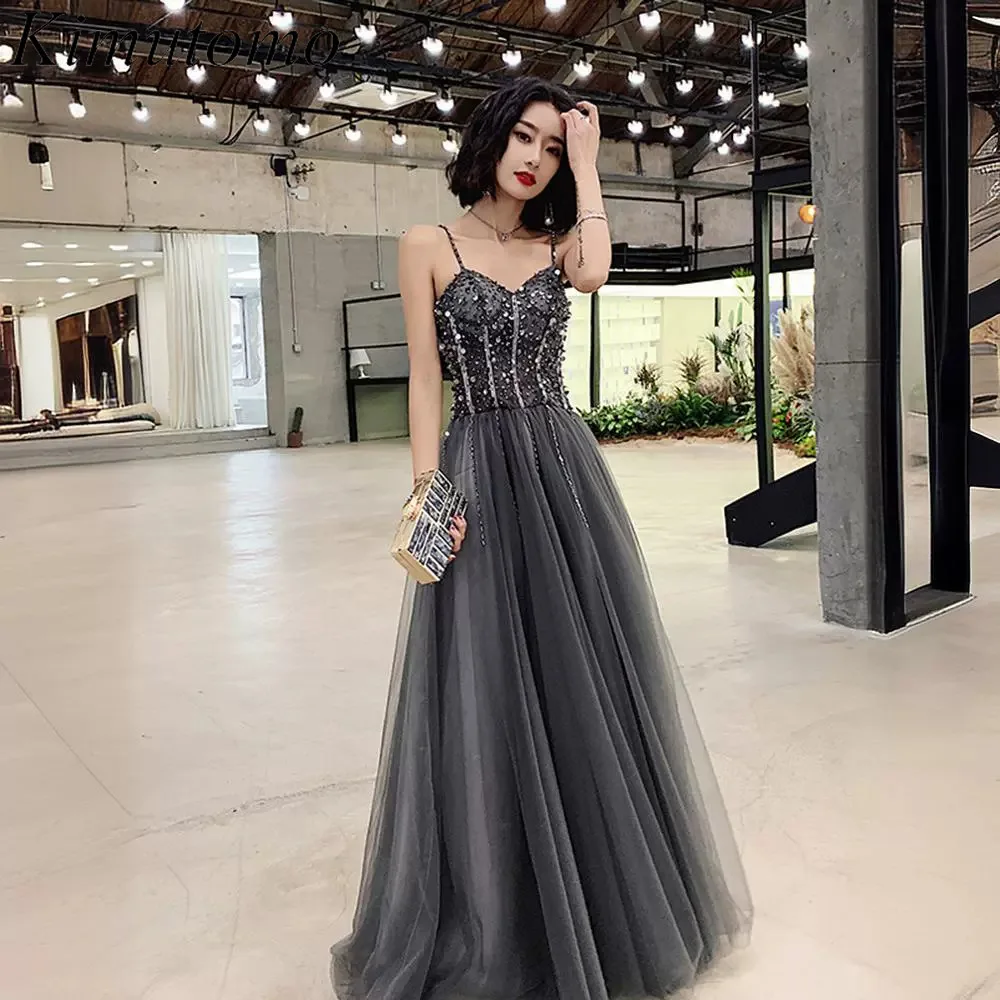 

Kimutomo Sequined Beaded Elegant Dress Women for Wedding Party Mesh Dresses Heavy Industry Vestidos Para Bodas Mujer Invitada