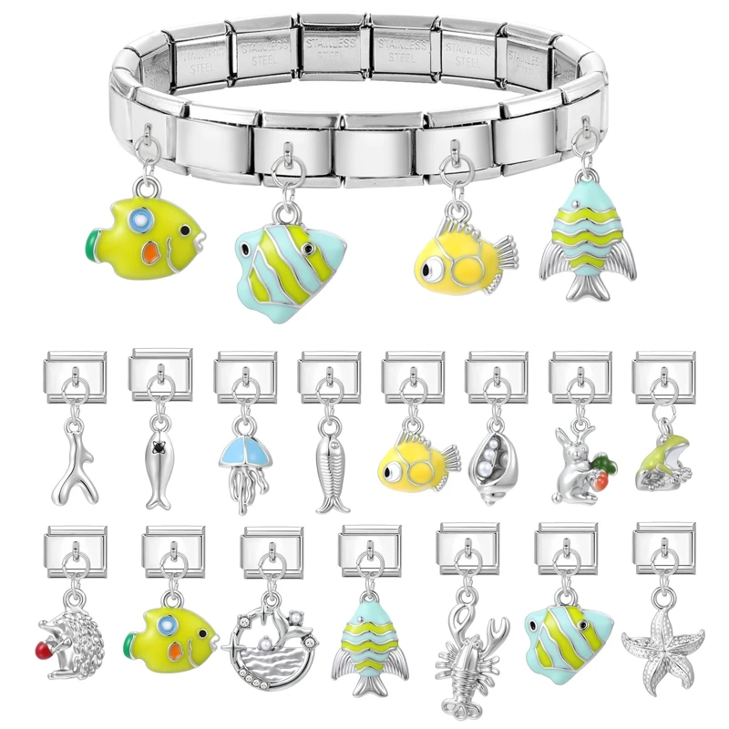 Women Italian Stainless Steel Link Charm Bracelet