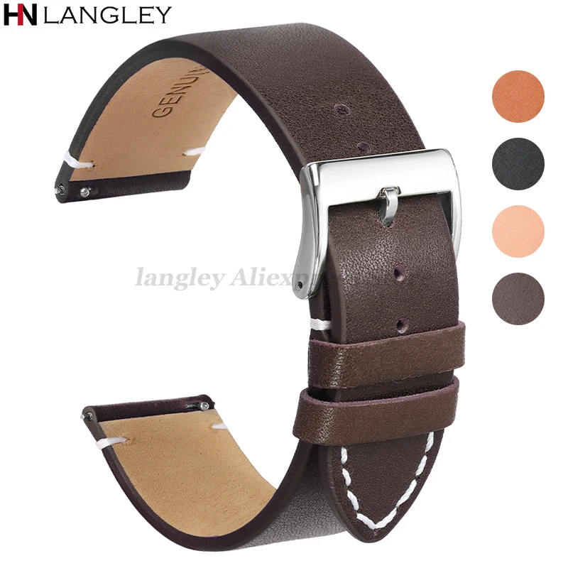 Vintage Dark Brown Handmade Genuine Leather Watch Strap with Quick Release