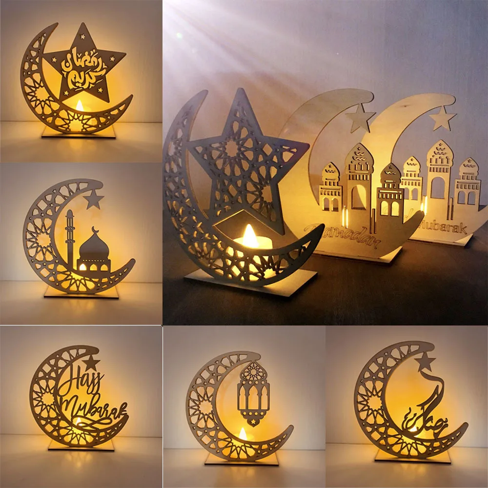 

Ramadan Decorations Lantern Lights Wooden Light Shaped Moon Mubarak Night Light LED Muslim Party Decor Decoration For HomeIslam