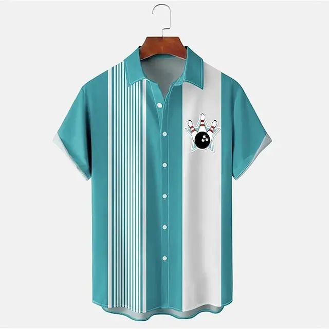 

Summer Bowling Ball 3d Print Shirts Men Fashion Shirt Short Sleeve Casual Beach Shirts Single-Breasted Shirt Men's Clothing