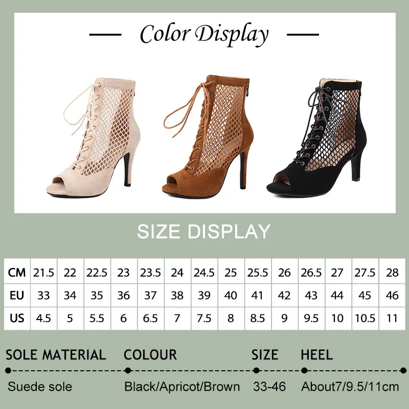 SWDZM Latin dance shoes Woman suede+net Dance Boots for Ladies Pole Party Dancing Shoes Sexy High Heels Boots Ballroom Shoes 6